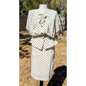 1980's Vintage Original Fashion Sz 7 Retro Polka Dot 2-Pc Blouse & Skirt Set GUC